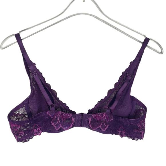 Wacoal Lace Plunge Bra Floral Sheer Feminine Romantic 95730 Purple Size 34B - Picture 6 of 12